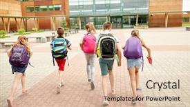  Presentation with friendship school - Audience pleasing theme consisting of group of happy elementary school backdrop and a  colored foreground