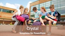  Presentation with friendship school - Colorful slides enhanced with group of happy elementary school backdrop and a  colored foreground