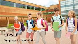  Presentation with friendship school - Presentation theme with group of happy elementary school background and a lemonade colored foreground