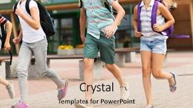  Presentation with friendship school - Slide set enhanced with group of happy elementary school background and a  colored foreground