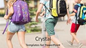  Presentation with school backpacks - Slide deck having group of happy elementary school background and a lemonade colored foreground