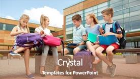  Presentation with friendship school - PPT theme with group of happy elementary school background and a  colored foreground