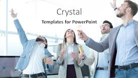  Presentation with celebrate - PPT theme enhanced with group-of-happy-employees-celebrate background and a white colored foreground
