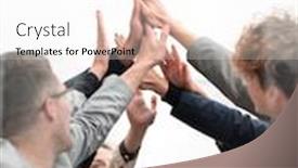  Presentation with employees - Presentation theme consisting of group-of-happy-employees-giving background and a sky blue colored foreground