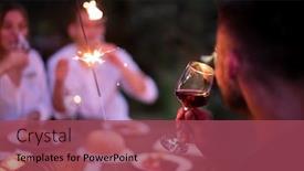  Presentation with outdoor party - Cool new slide set with group of happy friends celebrating holiday vacation using sprinklers and drinking red wine while having picnic french dinner party outdoor near the river on beautiful summer evening in nature backdrop and a violet colored foreground