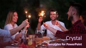  Presentation with outdoor party - Audience pleasing theme consisting of group of happy friends celebrating holiday vacation using sprinklers and drinking red wine while having picnic french dinner party outdoor near the river on beautiful summer evening in nature backdrop and a wine colored foreground