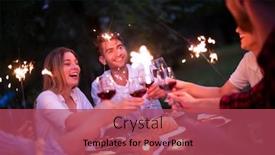  Presentation with outdoor party - Presentation with group of happy friends celebrating holiday vacation using sprinklers and drinking red wine while having picnic french dinner party outdoor near the river on beautiful summer evening in nature background and a red colored foreground