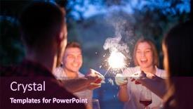  Presentation with outdoor party - Slide set with group of happy friends celebrating holiday vacation using sprinklers and drinking red wine while having picnic french dinner party outdoor near the river on beautiful summer evening in nature background and a wine colored foreground
