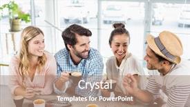  Presentation with group of happy couples - Presentation theme with group of happy friends having background and a coral colored foreground