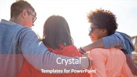  Presentation with middle school teens leisure activities - Slide set featuring group of happy friends hugging background and a coral colored foreground