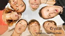  Presentation with group of happy couples - Cool new presentation theme with group of happy friends making backdrop and a coral colored foreground