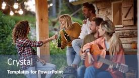  Presentation with weekend - Theme with group-of-happy-friends-spending background and a ocean colored foreground