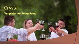  Presentation with outdoor party - Beautiful presentation theme featuring group of happy friends toasting red wine glass while having picnic french dinner party outdoor during summer holiday vacation near the river at beautiful nature backdrop and a tawny brown colored foreground