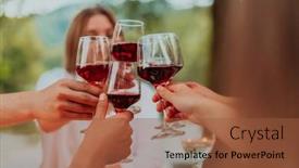  Presentation with outdoor party - PPT theme with group-of-happy-friends-toasting background and a tawny brown colored foreground