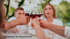  Presentation with outdoor party - Presentation theme consisting of group-of-happy-friends-toasting background and a coral colored foreground
