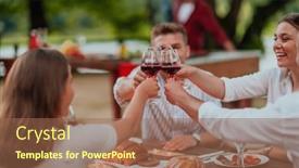  Presentation with outdoor party - Theme having group-of-happy-friends-toasting background and a coral colored foreground
