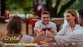  Presentation with outdoor party - Presentation theme enhanced with group-of-happy-friends-toasting background and a tawny brown colored foreground