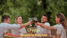  Presentation with outdoor party - Slide deck featuring group-of-happy-friends-toasting background and a tawny brown colored foreground