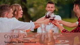  Presentation with outdoor party - Presentation consisting of group-of-happy-friends-toasting background and a coral colored foreground
