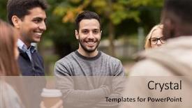  Presentation with international - PPT theme featuring group of happy friends walk background and a  colored foreground