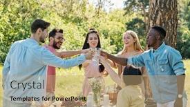  Presentation with friends - Presentation consisting of group-of-happy-friends background and a coral colored foreground
