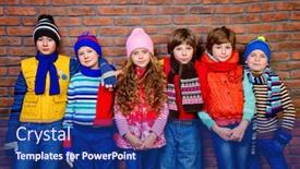 Presentation with brick wall - Colorful theme enhanced with group-of-happy-joyful-children backdrop and a ocean colored foreground