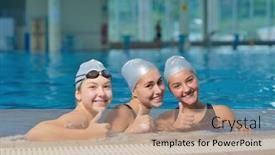  Presentation with swim - Beautiful slides featuring group of happy kids children at swimming pool class learning to swim backdrop and a coral colored foreground