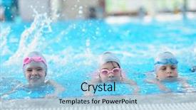  Presentation with swim - Colorful theme enhanced with happy kids children at swimming backdrop and a light blue colored foreground