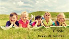  Presentation with happy kids - Audience pleasing slide set consisting of blanket or cover outdoor backdrop and a yellow colored foreground
