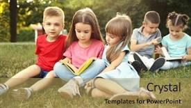  Presentation with kids reading books - Amazing slide set having group of happy kids reading backdrop and a yellow colored foreground