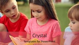  Presentation with kids reading books - Audience pleasing slide set consisting of group of happy kids reading backdrop and a coral colored foreground