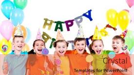  Presentation with happy kids - Beautiful PPT layouts featuring group-of-happy-kids backdrop and a coral colored foreground