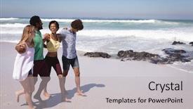  Presentation with multi ethnic group - Beautiful presentation theme featuring group of happy multi ethnic backdrop and a light gray colored foreground