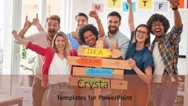  Presentation with atmosphere - Slide set with group-of-happy-office-workers background and a red colored foreground