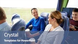  Presentation with bus - Theme featuring group of happy passengers background and a ocean colored foreground
