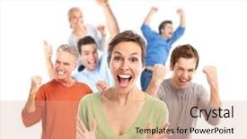  Presentation with party - Theme consisting of group of happy people party background and a coral colored foreground