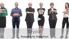  Presentation with gifts - PPT theme consisting of group-of-happy-people background and a light gray colored foreground