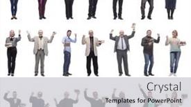  Presentation with gifts - Theme having group-of-happy-people background and a light gray colored foreground