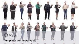  Presentation with gifts - Slide deck having group-of-happy-people background and a light gray colored foreground