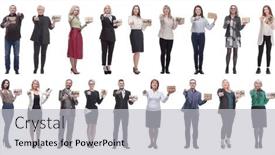  Presentation with gifts - Slide deck consisting of group-of-happy-people background and a light gray colored foreground