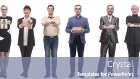  Presentation with gifts - PPT theme enhanced with group-of-happy-people background and a seafoam green colored foreground