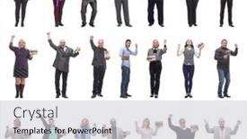  Presentation with gifts - PPT theme featuring group-of-happy-people background and a light gray colored foreground