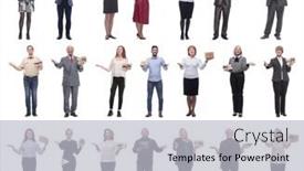  Presentation with gifts - PPT theme featuring group-of-happy-people background and a light gray colored foreground