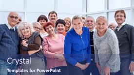  Presentation with seniors - Slides featuring group-of-happy-seniors-look background and a ocean colored foreground