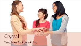  Presentation with race ethnicity - Slide set with group of happy smiling different background and a coral colored foreground