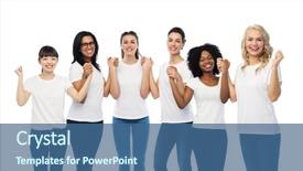  Presentation with race ethnicity - PPT theme featuring group of happy smiling different background and a ocean colored foreground