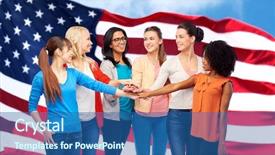  Presentation with diversity hands - Slide deck having group of happy smiling different background and a ocean colored foreground