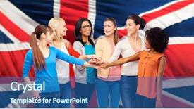  Presentation with diversity hands - PPT theme having group of happy smiling different background and a ocean colored foreground