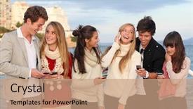  Presentation with cell phones - Presentation theme having texting and calling with mobile background and a coral colored foreground