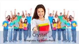  Presentation with students - Colorful presentation theme enhanced with group of happy students isolated backdrop and a teal colored foreground